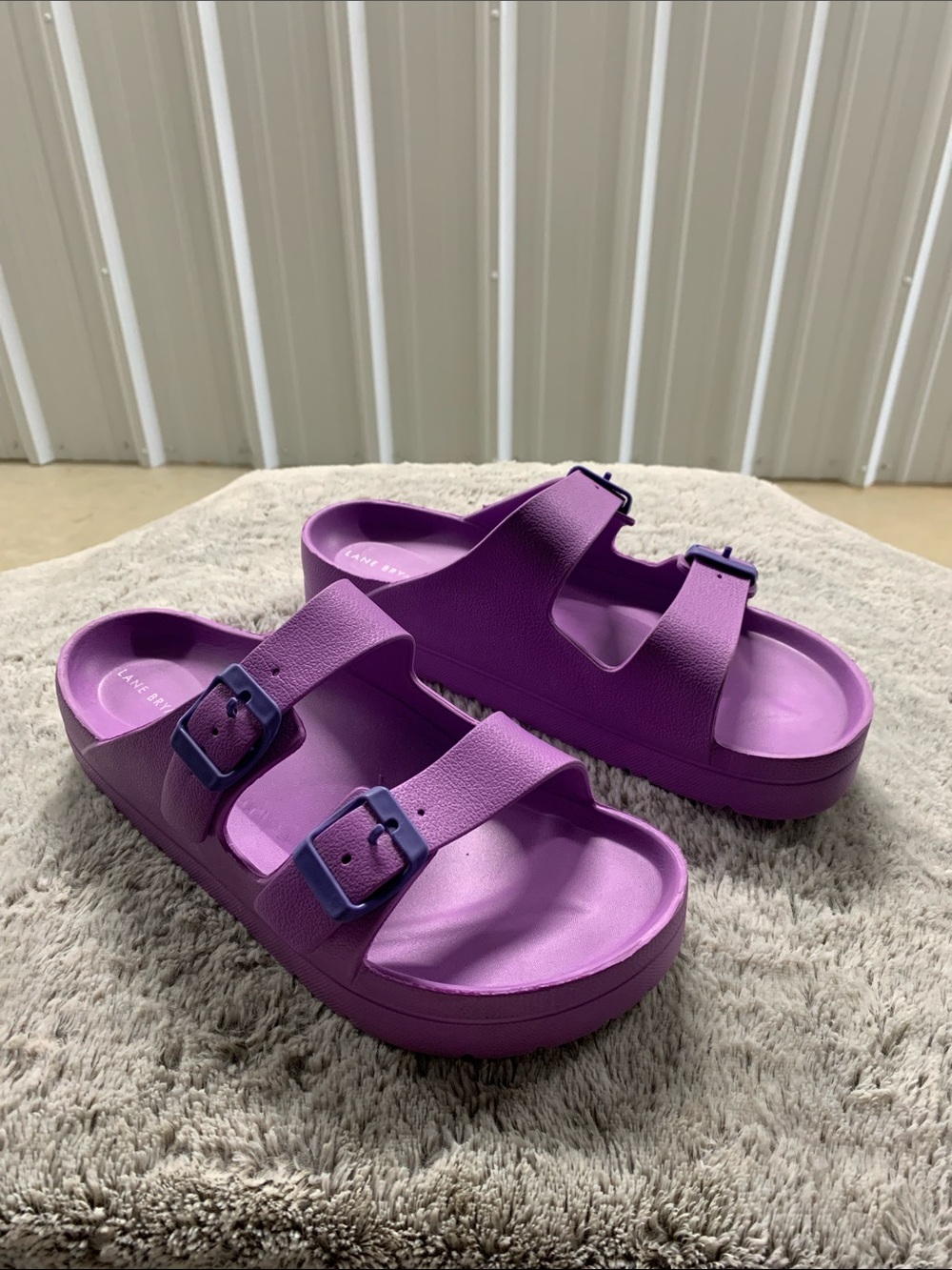 Lane Bryant Bold Purple Slide Sandals with Buckle Straps